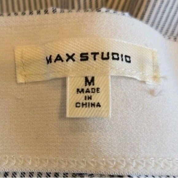 MAX STUDIO Striped Blue White Womens Medium Coastal Cropped Pants Elastic Waist - Picture 7 of 9